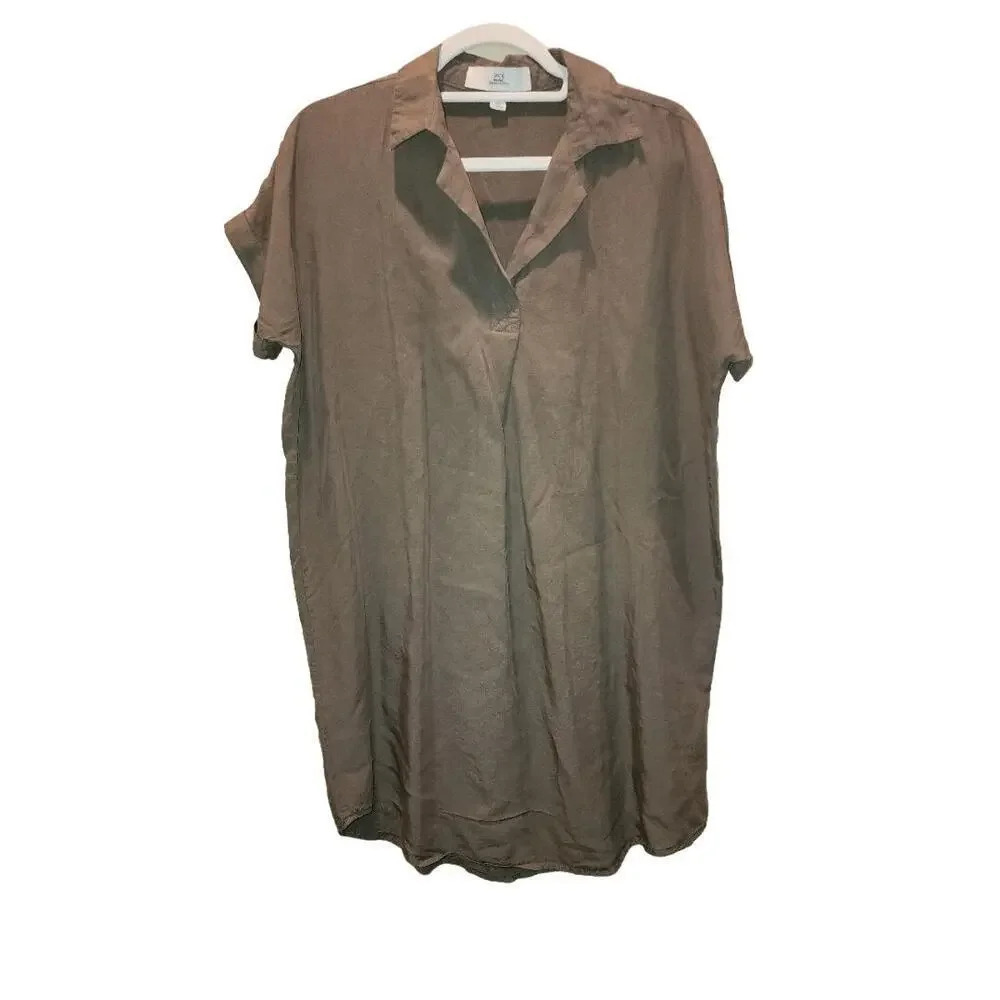 Thread + Supply Women's Lyocell Olive Short Sleeve Shirt Dress S